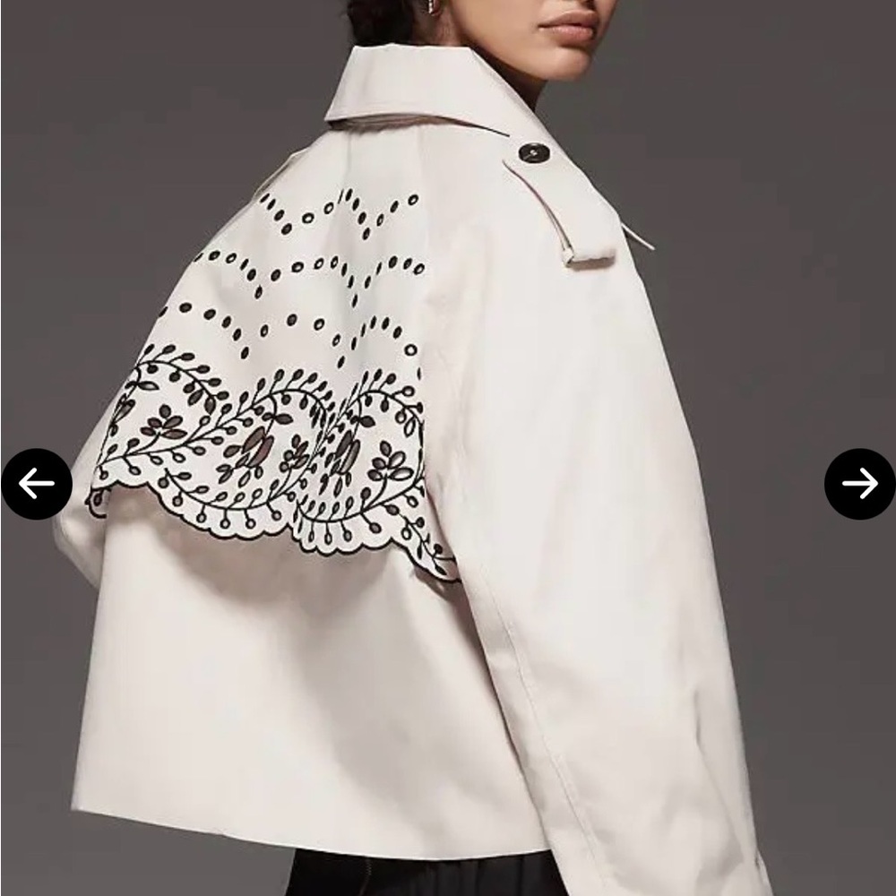 Embroidered Beige short Trench Coat - Women's Plus - Picture 6 of 6